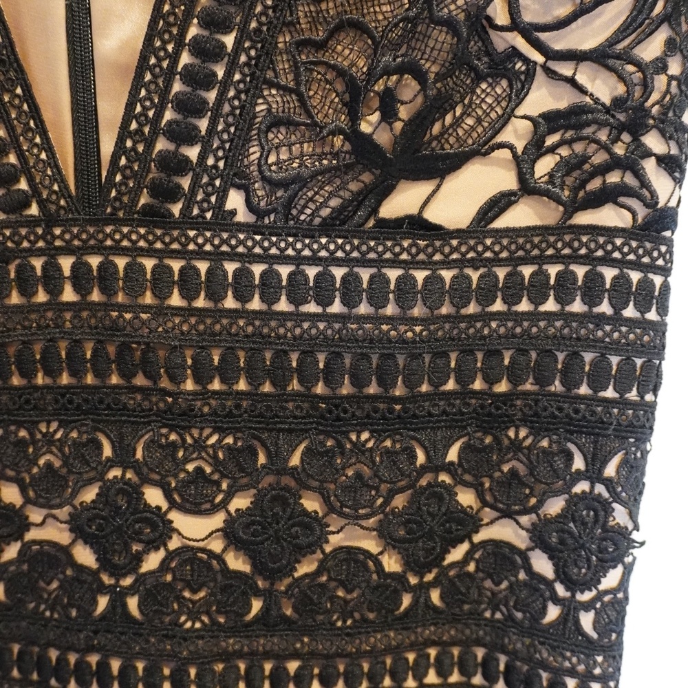 Monique Lhuillier gown formal dress black florallace overlay couture plunge neck - Picture 6 of 16